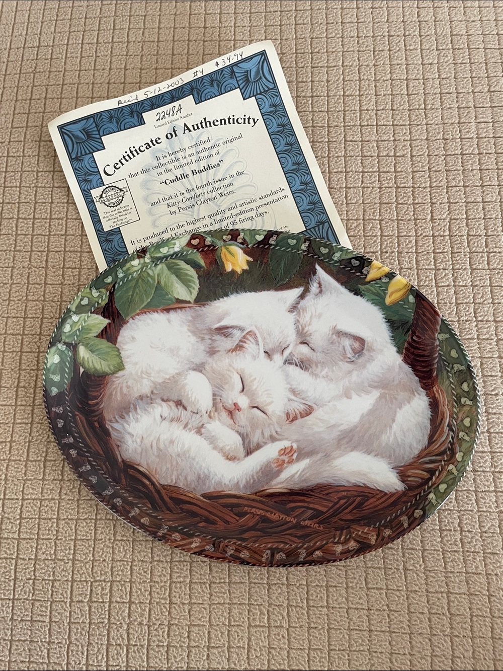 Cuddle Buddies Decorative Plate w/ Certificate